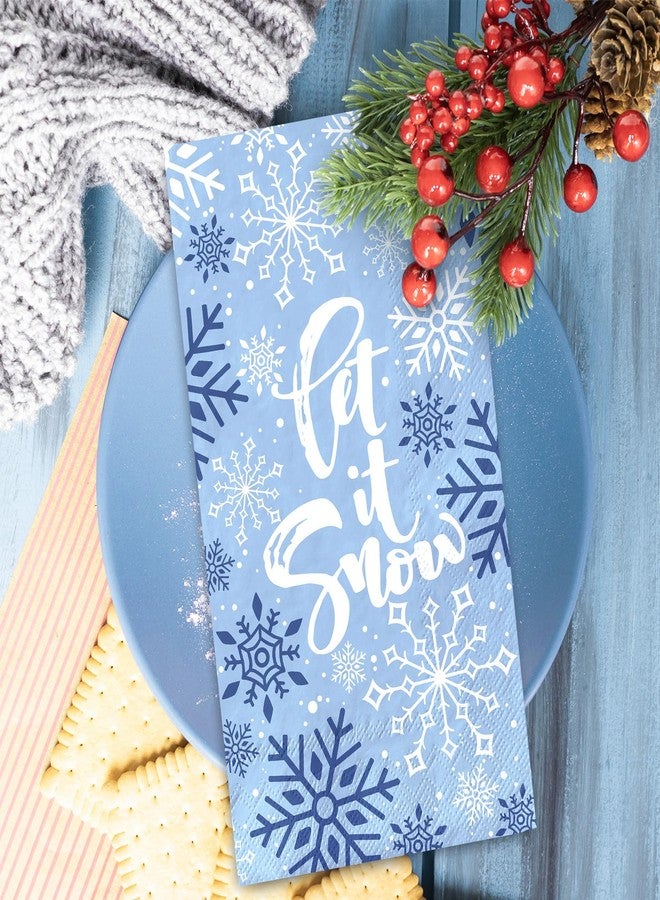 JarThenaAMCS 100Pcs Winter Guest Napkin Blue And White Snowflake Disposable Paper Napkin Guest Dinner Hand Towel For Christmas Party Bathroom Table Decor - Image 3